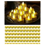 Fumete Multi Pcs LED Glitter Votive Tealights Christmas Flameless Battery Tea Lights Candles Bulk Decorations Flickering LED Tea Light Candle Centerpieces for Table Decor Wedding Anniversary(Gold)