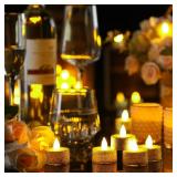 Fumete Multi Pcs LED Glitter Votive Tealights Christmas Flameless Battery Tea Lights Candles Bulk Decorations Flickering LED Tea Light Candle Centerpieces for Table Decor Wedding Anniversary(Gold)