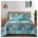 BEDIFANY 3 Pieces Cotton King Size Quilt Sets, King Bedspread Lightweight Quilted Reversible Coverlets Farmhouse Quilt Bedding Sets Boho King Quilt Set for Bed Decorations for All Seasons - Retail: $7