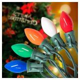 SOTOPOO C7 Vintage Christmas Lights Outdoor Multicolor Christmas Tree Lights, 25FT Colorful Christmas Lights for Home Yard Indoor Outdoor Christmas Decorations, 27Pcs E12 Bulbs (2 Spare Bulbs)