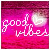 HOHOSIGN Good Vibes Neon Sign for Wall Decor, Good Vibes Neon Lights Sign, 16"x8" Heart and Good Vibes LED Signs for Bedroom Wall, USB Operated Pink Goodvibes LED Neon Lights Sign for Room Wall Decor