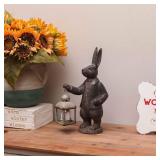 NIKKY HOME Easter Bunny Decorations - Vintage Metal Tealight Candle Lantern Holder Rabbit Resin Sculpture Bunny Figurine