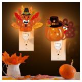 LECBASW 2 Pack Thanksgiving Turkey Night Light Plug into Wall, Turkey Lamp Decor Gifts Soft LED Illumination for Home Hallway Stairway Kitchen Corridor Fall Thanksgiving Decoration