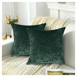 Jeneoo Decorative Hunter Green Throw Pillow Covers Rustic Farmhouse Super Soft Square Chenille Comfy Solid Cushion Couch Cases for Sofa Bedroom Chair (Set of 2, 18 x 18 Inches)