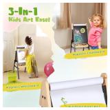 3 in 1 Easel for Kids with Wood Tray Double Sided Kids Easel with Paper Roll,Magnetic Chalkboard & White Board Height Adjustable Painting Standing Easel for Toddlers Childrens 2+ (Black)