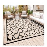 Reversible Outdoor Rug, 9 x 12 Ft, Black And Beige