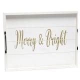 Elegant Designs 15.5 x 12 Decorative Wood Serving Tray Merry & Bright White Wash