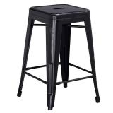 Flash Furniture Commercial Grade 24 High Backless Distressed Black Metal Indoor-Outdoor Counter Height Stool - Retail: $195