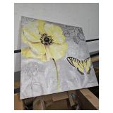 Kathryn White Canvas Yellow Flower With Butterfly