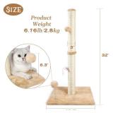 ANWA 32" Tall Cat Scratching Posts for Indoor Cats, 3-in-1 Cat Scratching Post with Plush Toys, Premium Sisal Post for Cats at All Ages with Reinforced Stable Base