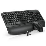 Wireless Keyboard and Mouse Combo, Ergonomic Wave Keys, Cushioned Plam Rest, Comfortable Silent Natural Typing, 2.4G Lag-Free, Full Size Keyboards Cordless Set for Multi-OS, Windows/Mac -SABLUTE