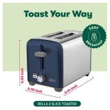 BELLA 2 Slice Toaster, Quick & Even Results Every Time, Wide Slots Fit Any Size Bread Like Bagels or Texas Toast, Drop-Down Crumb Tray for Easy Clean Up, Stainless Steel and Blue