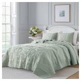 Sage Green Damask Quilt California Cal King Size Bedding Sets with 2 Pillow Shams, Oversized Boho Bedspread Lightweight Soft Farmhouse Vintage Coverlet Jacquard Bed Cover for All Season, 3 Pieces