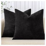 MIULEE Pack of 2 Decorative Throw Pillow Covers Soft Chenille Throw Pillows Solid Textured Cushion Covers for Couch Sofa Bedroom Living Room 20x20 Inch, Black