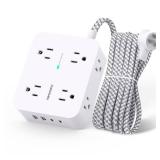 Surge Protector Power Strip - 8 Outlets with 4 USB (2 USB C) Charging Ports, Multi Plug Outlet Extender, 5Ft Braided Extension Cord, Flat Plug Wall Mount Desk USB Charging Station for Home Office ETL