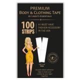 Double Sided Tape for Clothes, Body and Fashion (100 Pack), Skin Tape & Clothing Tape for Women, Hem Tape No Sew No Iron, Strong Transparent Clear Body Tape for Skin for All Shades and Sensitivity