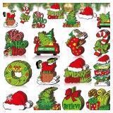 DoubleFill 36 Pcs Christmas Wooden Ornaments Lime Green Red Christmas Tree Ornaments Decorative Holiday Wood Cutouts Tag Hanging Christmas Decor for Xmas Tree Home Party(Classic Style)