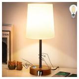 LuxeBeam Modern USB & Type-C Bedside Lamp with Touch Control, Dimmable Table Lamp with White Fabric Shade Enhanced with Gold Threads, Includes LED Bulb - Ideal for Bedroom, Office, Dorm