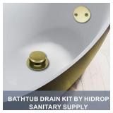 Gold Brushed Tub Drain Tip-Toe Tub Trim Set Conversion Kit Assembly, Hidrop Bathtub Drain Replacement Trim Kit with 2-Hole Overflow Faceplate and Universal Fine/Coarse Thread,Brushed Gold