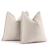 ZWJD Beige Pillow Covers 18x18 Set of 2 Chenille Pillow Covers with Elegant Design Soft and Luxurious Decorative Throw Pillows for Couch, Bed, and Home Decor