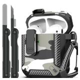 RFUNGUANGO for AirPods 2nd Generation Case Cover with Cleaner Kit, Military Hard Shell Protective Armor with Lock for AirPod Gen 1&2 Charging Case, Front LED Visible,-Snow Camouflage