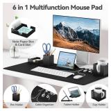 KDD Mouse Pad and Organizer Set - 6 in 1 Desk Mat Storage Accessory with Velcro DIY Feature, Desktop Accessories for Tablet Stand/Cup Holder/Card Holder/Pen Holder/Cable Management for Office and Home