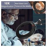 10X Magnifying Glass with Light, Krstlv Upgrade Button 5 Color Modes Stepless Dimmable 2-in-1 LED Lighted Desk Lamp & Clamp, Hands Free Magnifier with Light and Stand for Craft Hobby Repair Close Work