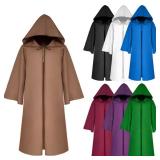 Men Hooded Robe Halloween Cloak Costumes Full Length All Size Knight Fancy Cool Dress up Cosplay Party Props Green Small