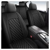 HChengkikz Car Seat Covers Full Set,Breathable and Waterproof Napa Leather Car Seat Cover,Interior Universal Fit for Cars,Sedans,SUVs,Vans,Trucks(Full Seat,Black,N3)