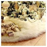 AOGU 48 Inch Faux Fur Christmas Tree Skirt White Plush Skirt for Merry Christmas Party Christmas Tree Decoration