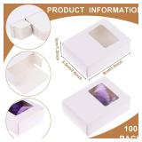 PINKXHY 100 PCS Mini Kraft Paper Box with Square Window Soap Packaging Boxes Craft Cardboard Present Box for Homemade Soap Favor Treat Bakery Candy, 3.5 x 2.6 x 1.2 Inch (White)