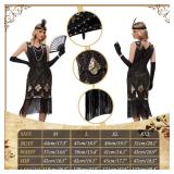 Sekepingo 10Pcs 1920s Accessories Set for Women V Neck Flapper Dress with Headband Mask Fishnet Tights Lace Fan Pearl Jewelry Long Gloves Great Gatsby Costume for Party, XL