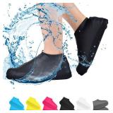 VBoo Waterproof Shoe Covers, Non-Slip Water Resistant Overshoes Silicone Rubber Rain Shoe Cover Outdoor cycling Protectors apply to Men, Women, Kids (Medium, Black)