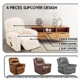 ULTICOR 4-Piece, 1 Seat Recliner Cover, Velvet Stretch Reclining Chair Covers for 1 Cushion Reclining Sofa, Single Seat Recliner Couch Cover, Thick, Very Soft, Machine Washable (Ivory)