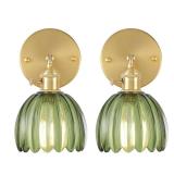 Shenmoyl Vintage Wall Sconces Set of 2 with Green Tulip Glass Lampshade 180 Degree Adjustable Brass Sconces Hradwired Modern Wall Lighting Fixture with Switch for Bedside Bedroom Doorway - Retail: $90