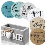 Queekay Housewarming Gifts for Home Decoration Wooden Heart Coasters for Drinks 6 Set Farmhouse Coasters with Holder Funny for Family Coffee Table Protection, 4