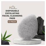 KOL Face Scrubber, Charcoal Infused Exfoliating Facial Cleansing Pads, Disposable Exfoliator Face Sponge for Daily Face Cleaning and Makeup Removal, 6 Count