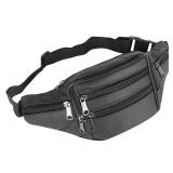 Leather Fanny Pack Travel Waist Bag 7 Pockets Waist Pack.Suitable for Outdoor Mountaineering Travel Camping Cycling Running etc FANNING511 Fanny pack (Black)