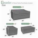 Gasadar Patio Furniture Covers, Outdoor Furniture Cover Waterproof 4-Piece, Patio Furniture Set Covers, 600D Heavy Duty Patio Covers, Ourdoor Sofa Cover, 2 Chair Covers, Coffee Table Cover Included