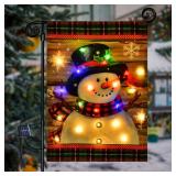 Lighted Christmas Garden Flag for Outside, Led Snowman Garden Flag, Winter Yard Flag 12x18 Double Sided for Outdoor Yard Porch Lawn Decoration