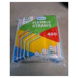 Comfy Package [400 Pack] 7.75" High Flexible Plastic Straws, Disposable Drinking Straws - Striped Assorted Colors