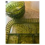 MCM Olive Green Relish Tray and 3 bowls