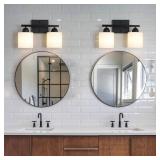 Mecgirn Milk Glass Bathroom Vanity Light Over Mirror, 2 Light Matte Black Bathroom Light Fixtures with Frosted Glass, Modern Vanity Lighting Wall Mount Retail $57.49