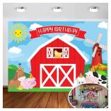 Avezano Farm Backdrop for Kids Birthday Party Decorations Red Barn Farm Animal Photography Background Cartoon Farm Animals Happy Birthday Party Banner Photoshoot Backdrops 7x5ft Retail $24.04