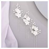 Chargances 3pcs White Flower Pearl Hair Pins Bridal Silver Pearl Beaded Hair Pins Handmade Wedding Hair Accessories for Women Girls Bridesmaids Silver Retail $12.48