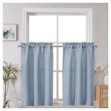 Chyhomenyc Bennet 2 Panels Aqua Kitchen Curtains 36 Inch Length Tier Curtains, Faux Linen Textured Small Cafe Curtains, Light Filtering Short Window Curtains for Bathroom Basement, 30x36 inch Retail $