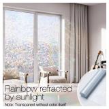 rabbitgoo Window Privacy Film, Rainbow Window Clings, 3D Decorative Window Vinyl, Stained Glass Window Decals, Static Cling Window Sticker Non-Adhesive, 17.5 x 78.7 inches Retail $13.05