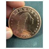 1 oz AVDP .999 fine copper round flowing hair 1794 design