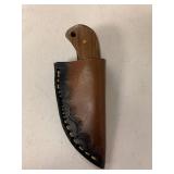 D2 steel knife blade full tang wood handle small with leather sheath aprox 4 inch handmade 32937