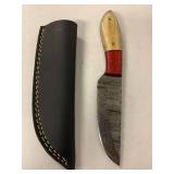 Damascus steel knife blade full tang wood handle with sheath aprox 8.5 inch handmade 32944